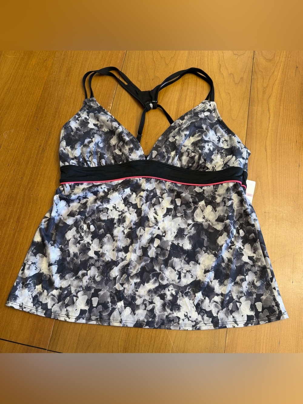 Everlast Sporty Abstract Print Strappy Tankini | Vacation Resortwear Swim | L